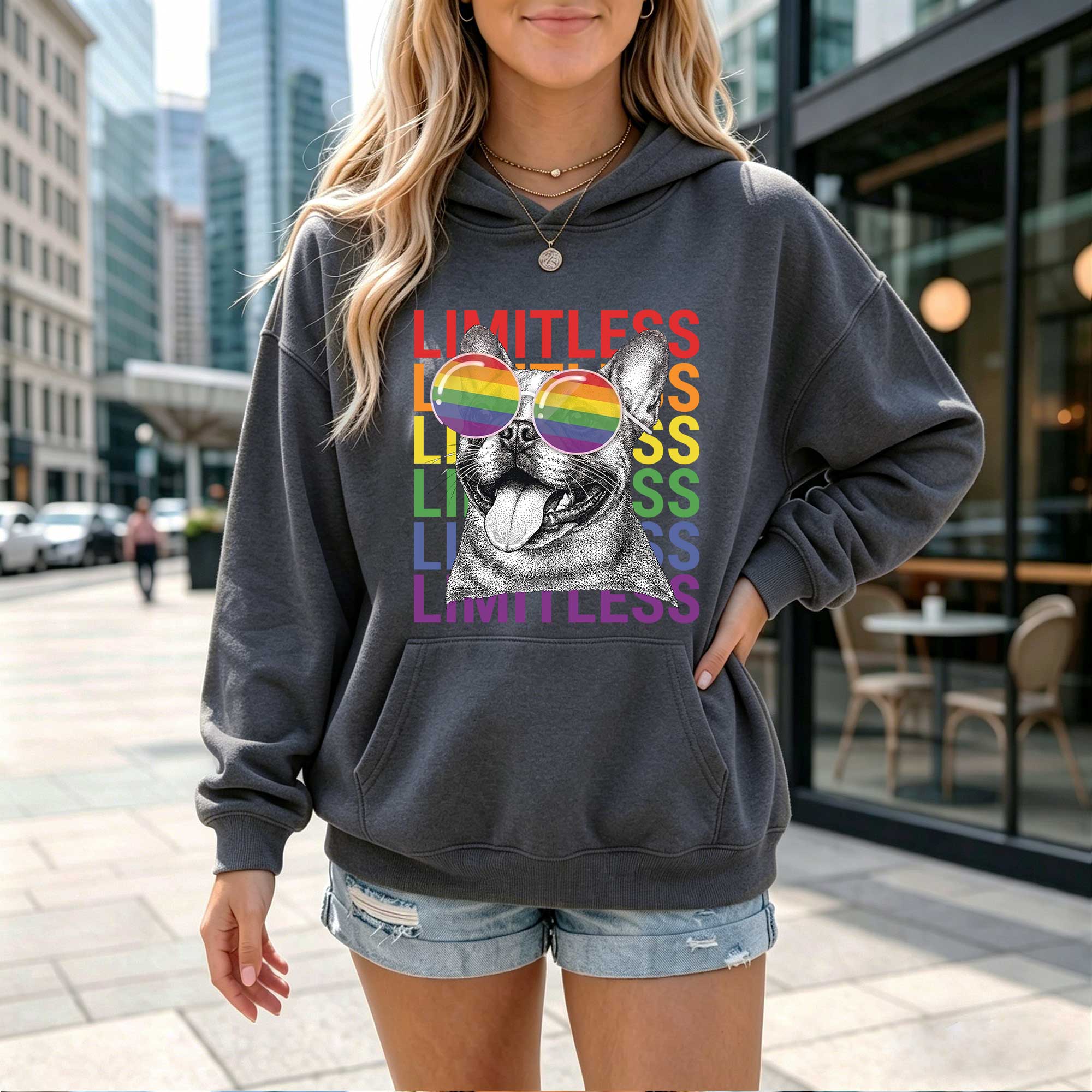 Limitless Dog Graphic Hoodie, Rainbow Dog Lover Sweatshirt