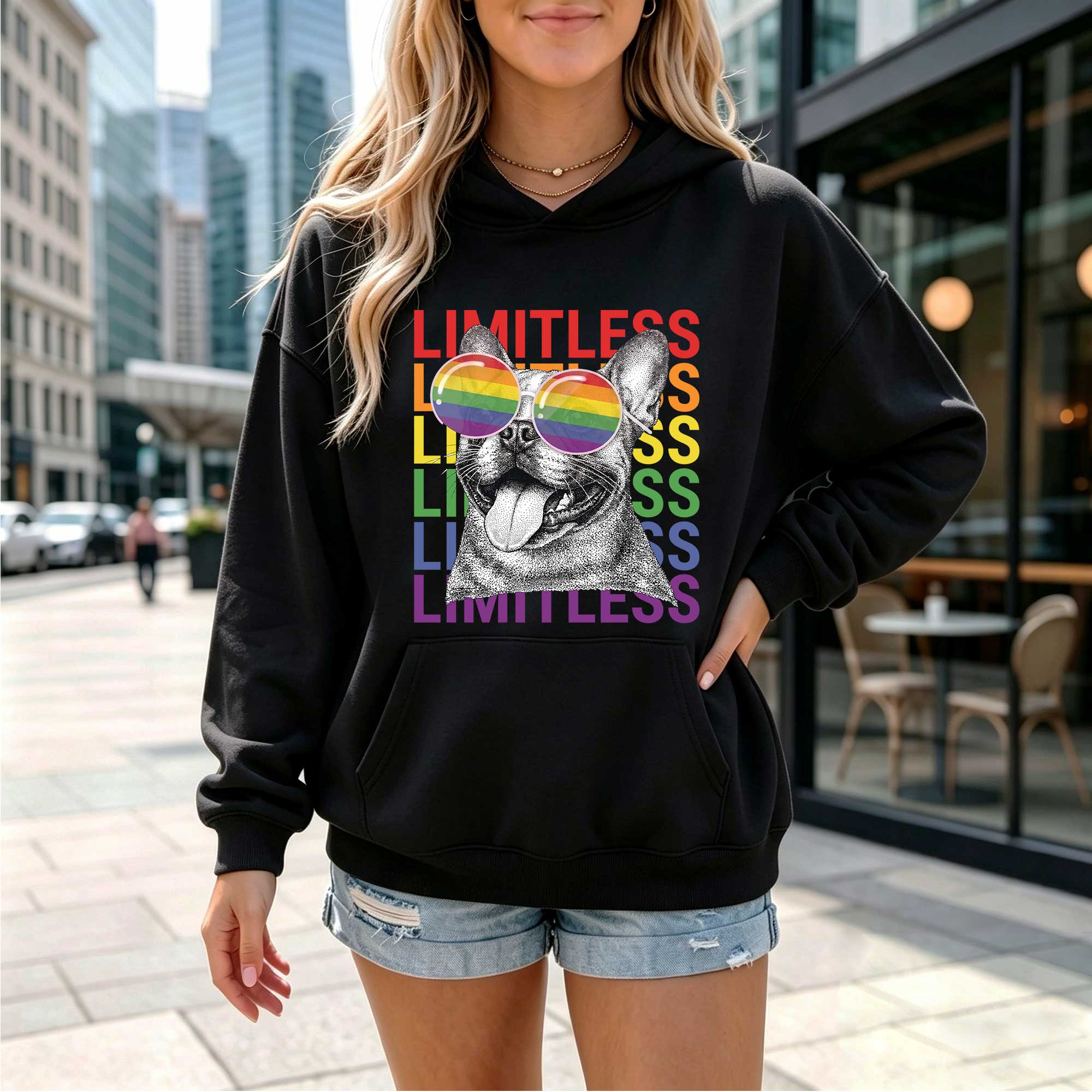 Limitless Dog Graphic Hoodie, Rainbow Dog Lover Sweatshirt