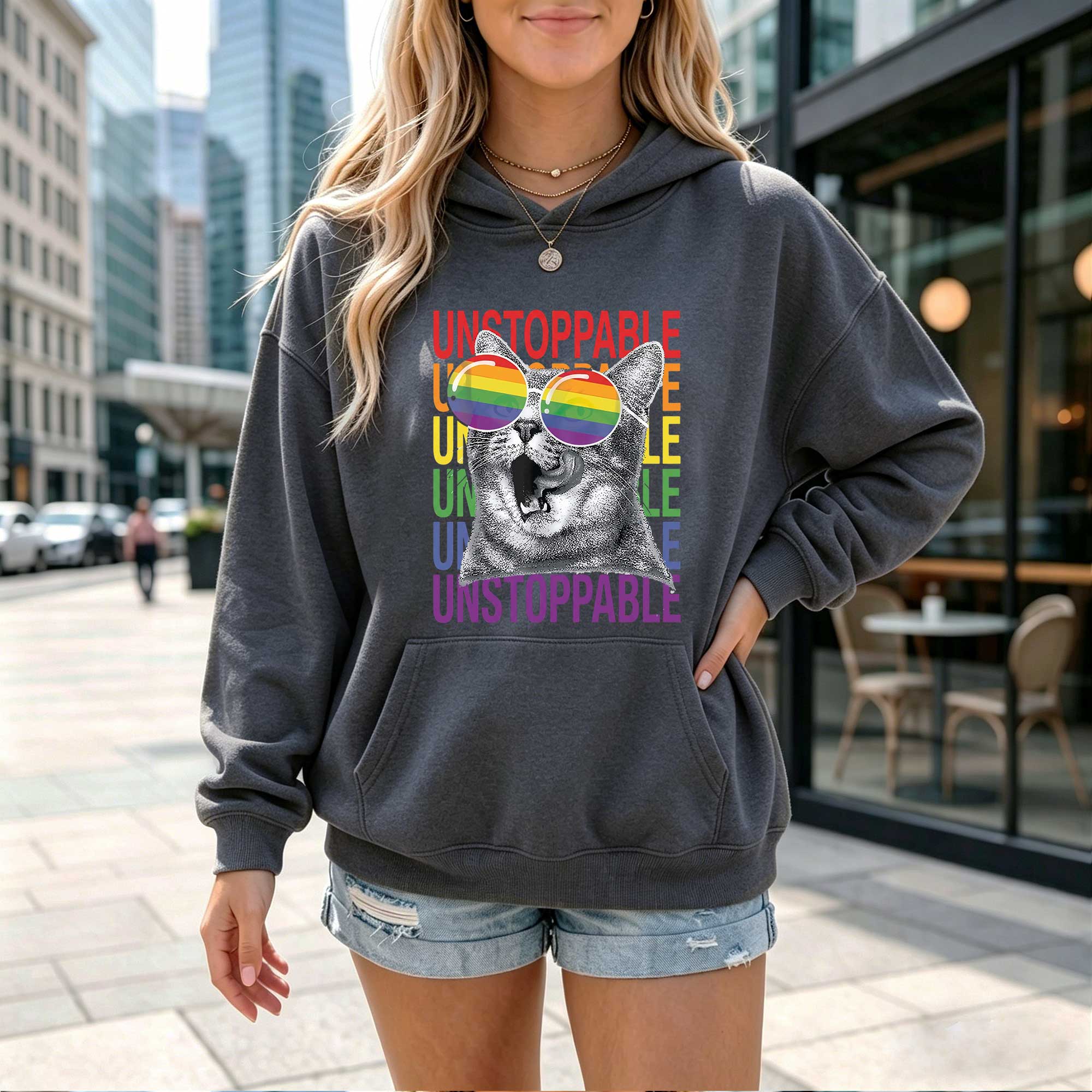 Unstoppable Cat Rainbow Pride Hoodie