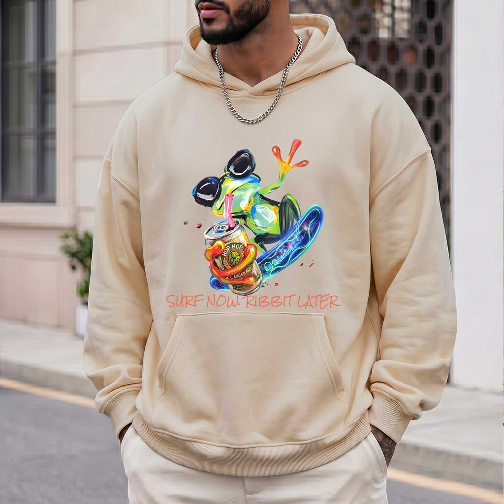 Funny Frog Surfing "Surf Now, Ribbit Later" Graphic Hoodie