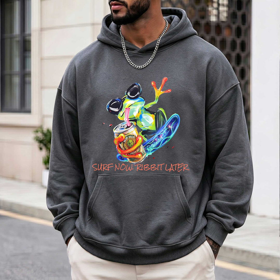 Funny Frog Surfing "Surf Now, Ribbit Later" Graphic Hoodie