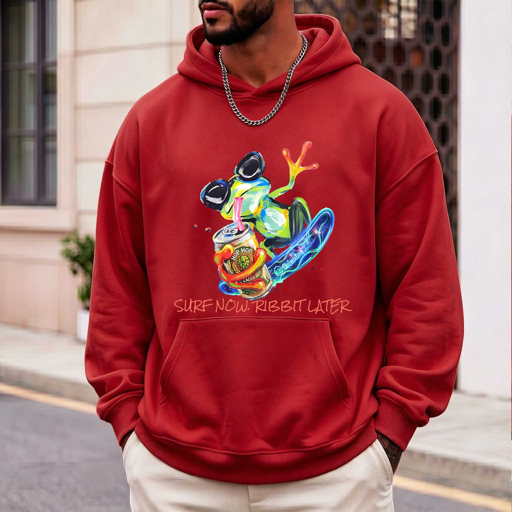 Funny Frog Surfing "Surf Now, Ribbit Later" Graphic Hoodie