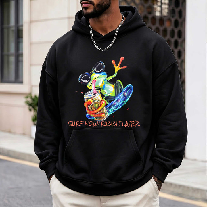 Funny Frog Surfing "Surf Now, Ribbit Later" Graphic Hoodie