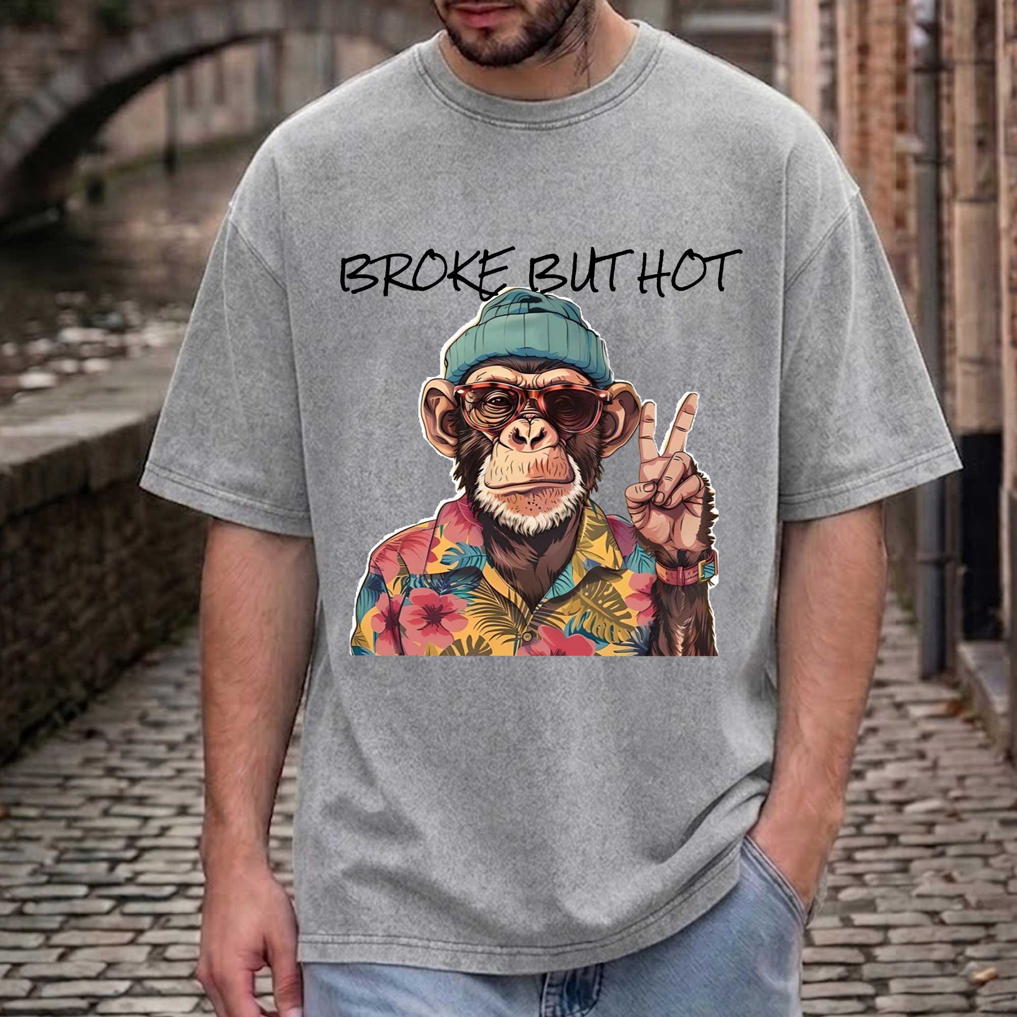 Funny Chimpanzee "Broke But Hot" Graphic T-shirt