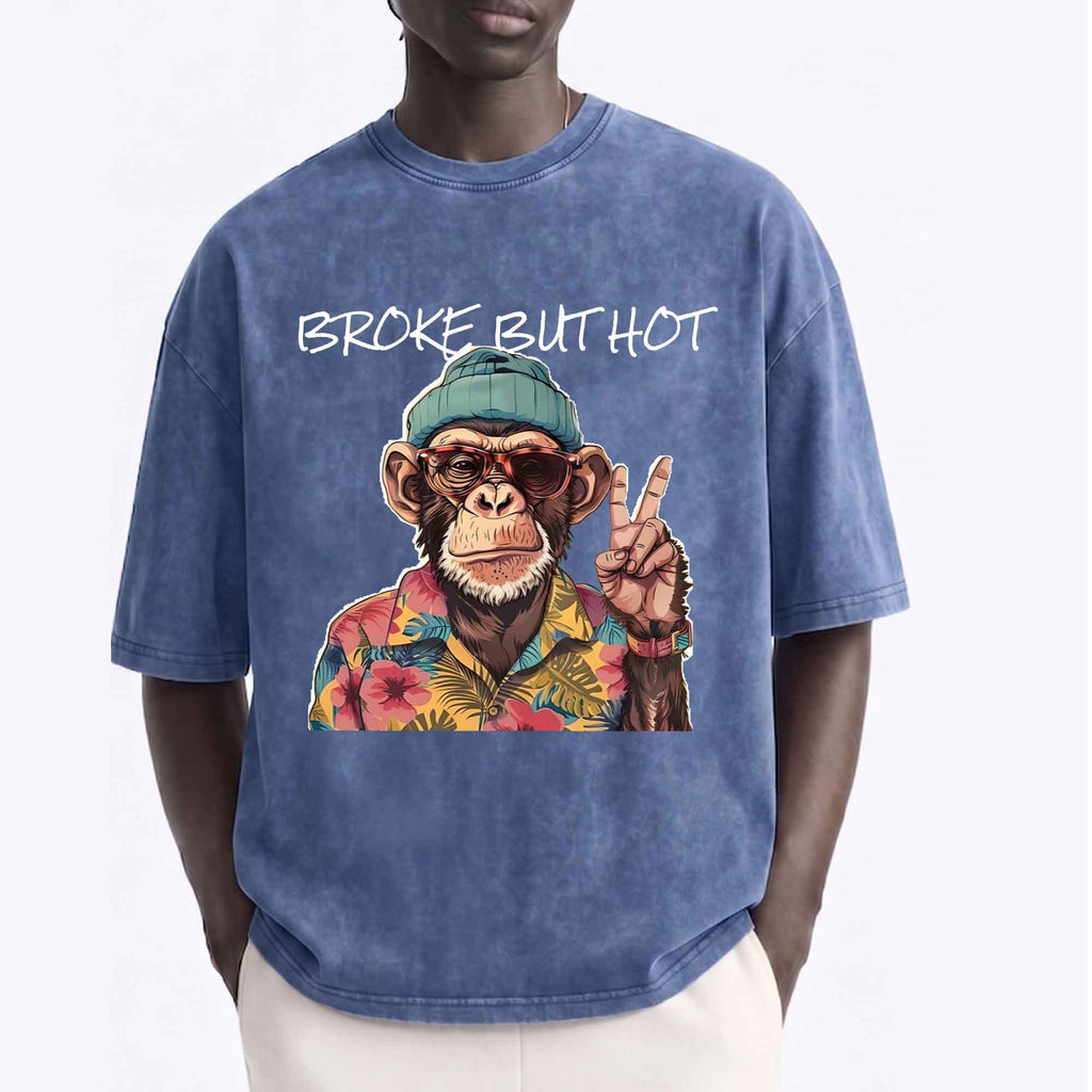 Funny Chimpanzee "Broke But Hot" Graphic T-shirt