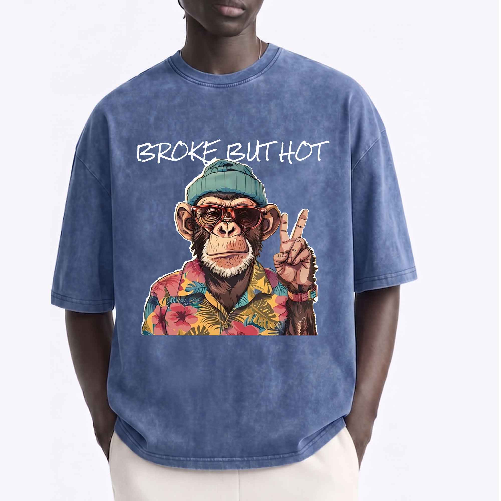 Funny Chimpanzee "Broke But Hot" Graphic T-shirt