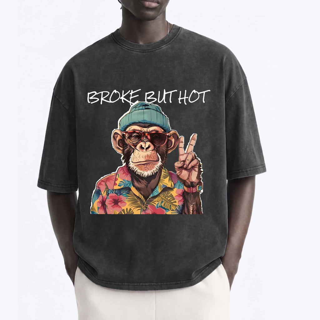 Funny Chimpanzee "Broke But Hot" Graphic T-shirt