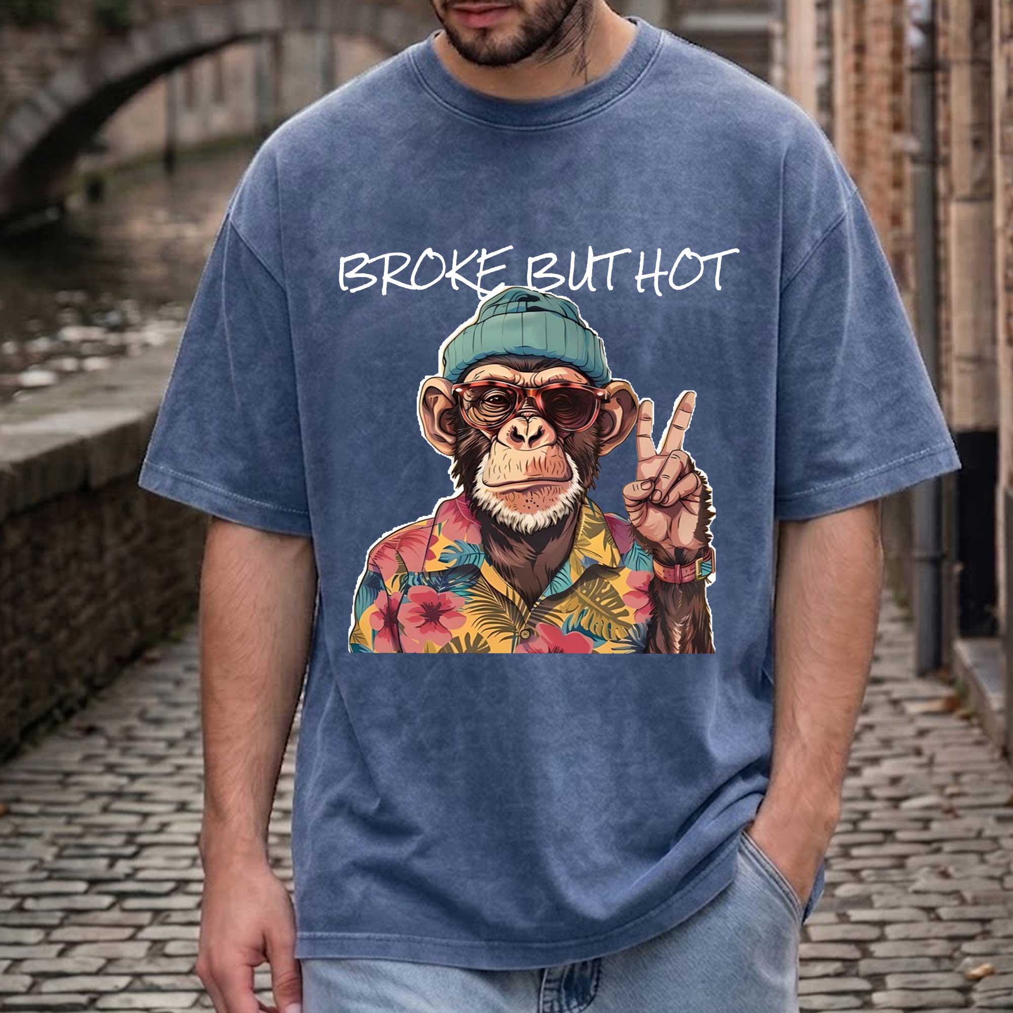 Funny Chimpanzee "Broke But Hot" Graphic T-shirt