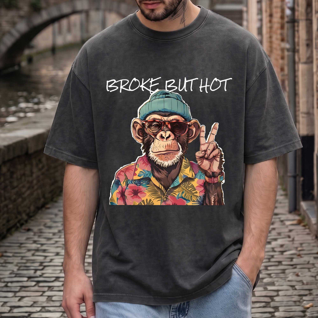 Funny Chimpanzee "Broke But Hot" Graphic T-shirt