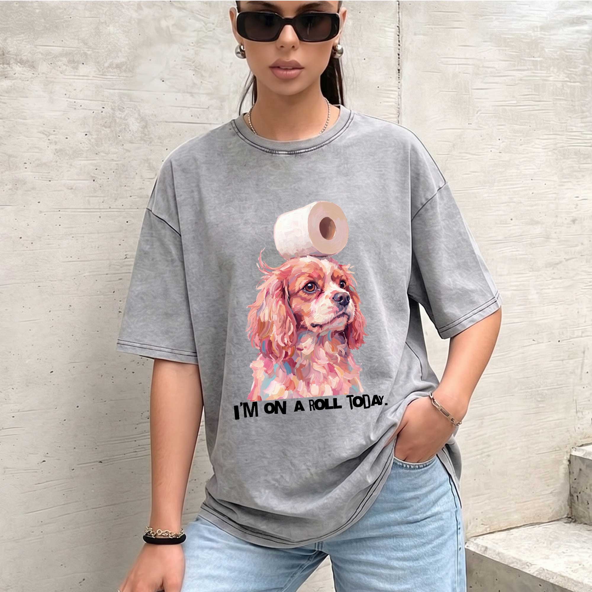 Funny Dog "I'm On A Roll" Graphic T-shirt