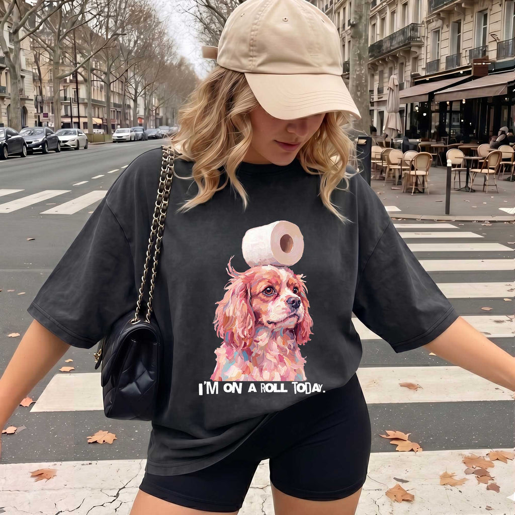 Funny Dog "I'm On A Roll" Graphic T-shirt