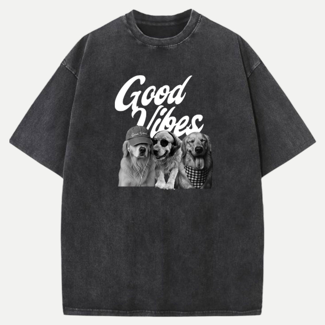 Good Vibes Dog Graphic Vintage T-Shirt
