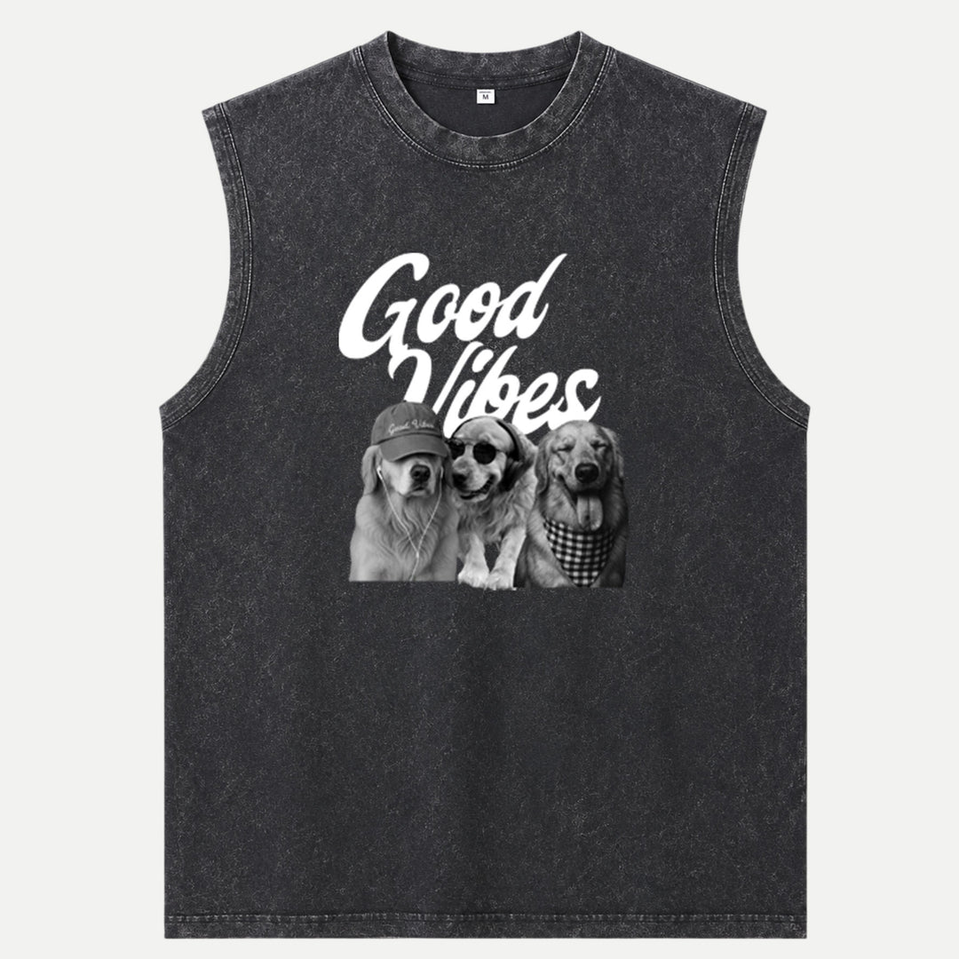 Good Vibes Dog Graphic Vintage T-Shirt