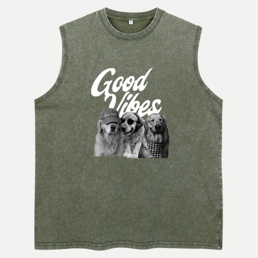 Good Vibes Dog Graphic Vintage T-Shirt