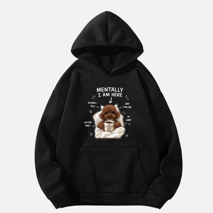 Funny Poodle "Mentally I Am Here" Graphic Vintage T-Shirt