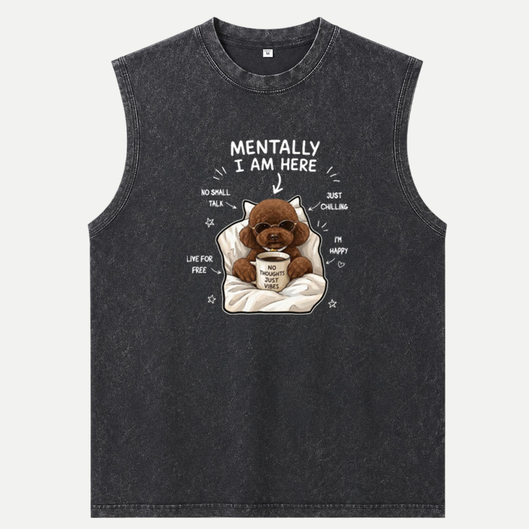 Funny Poodle "Mentally I Am Here" Graphic Vintage T-Shirt