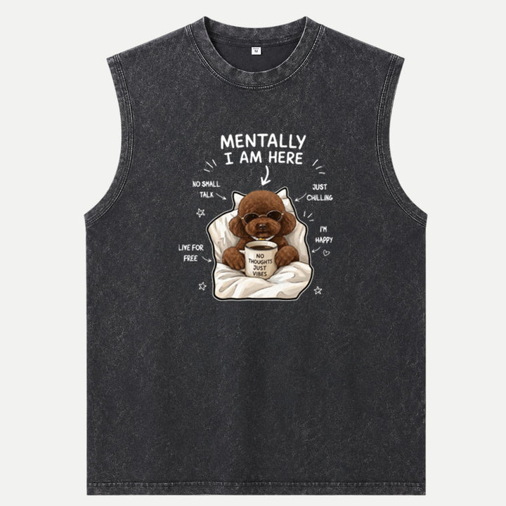 Funny Poodle "Mentally I Am Here" Graphic Vintage T-Shirt