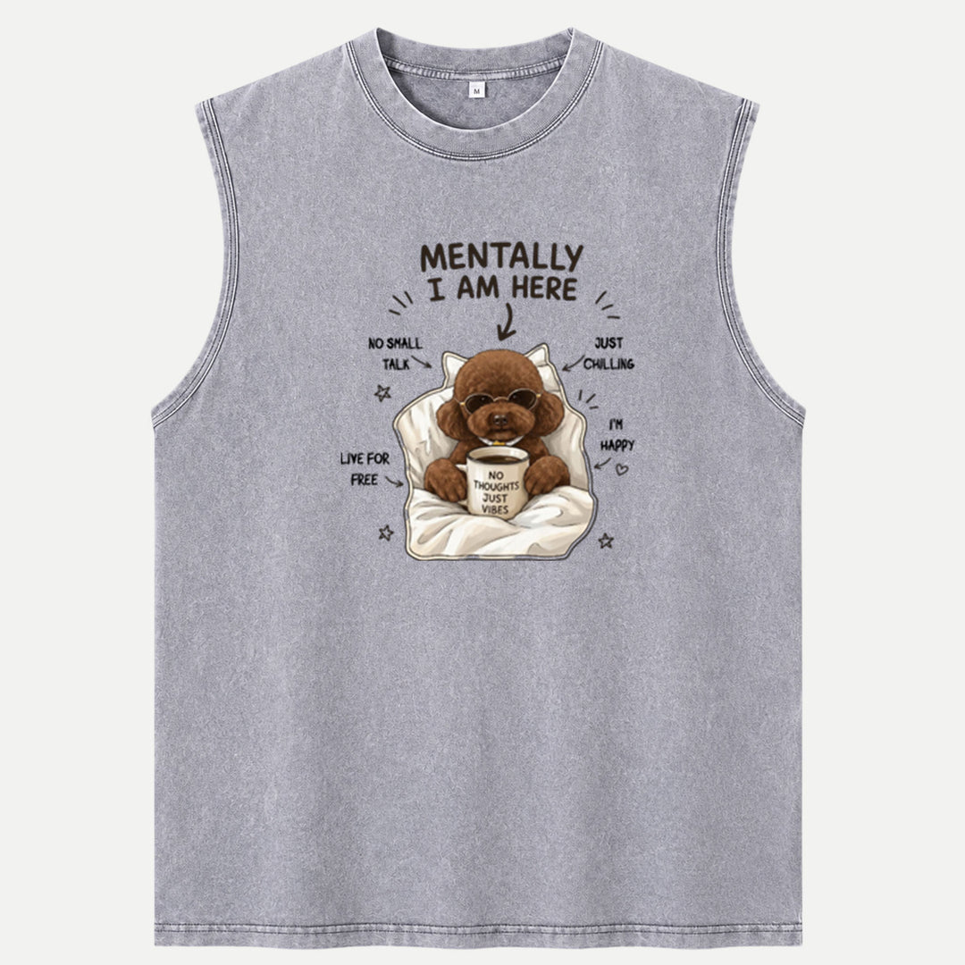 Funny Poodle "Mentally I Am Here" Graphic Vintage T-Shirt