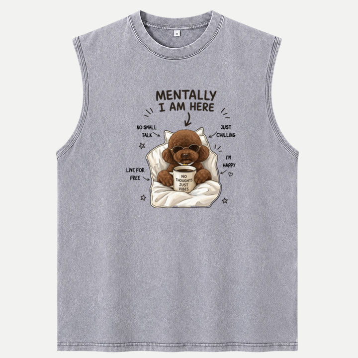 Funny Poodle "Mentally I Am Here" Graphic Vintage T-Shirt