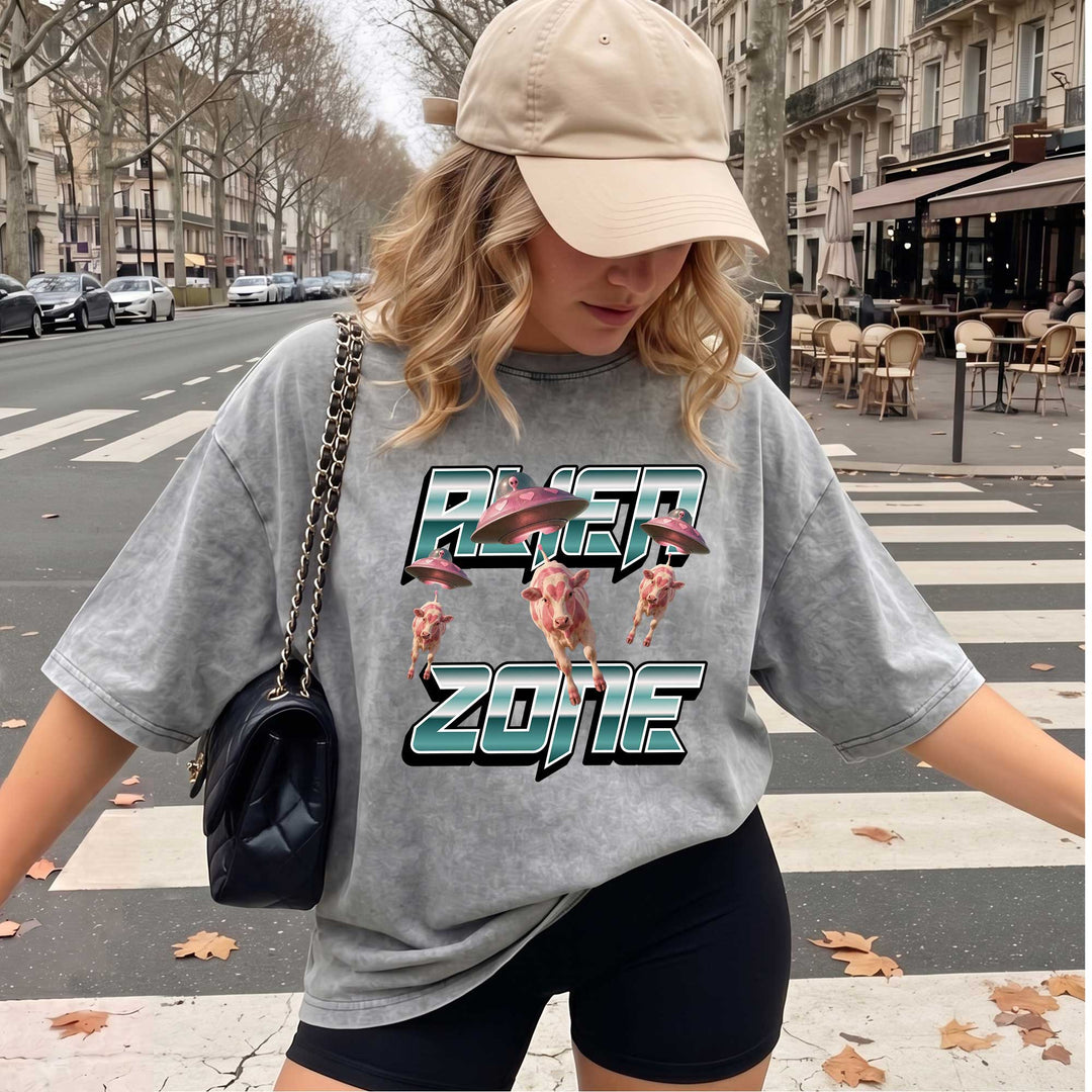Funny Alien UFO Abduction "Alien Zone" Cows Graphic T-Shirt