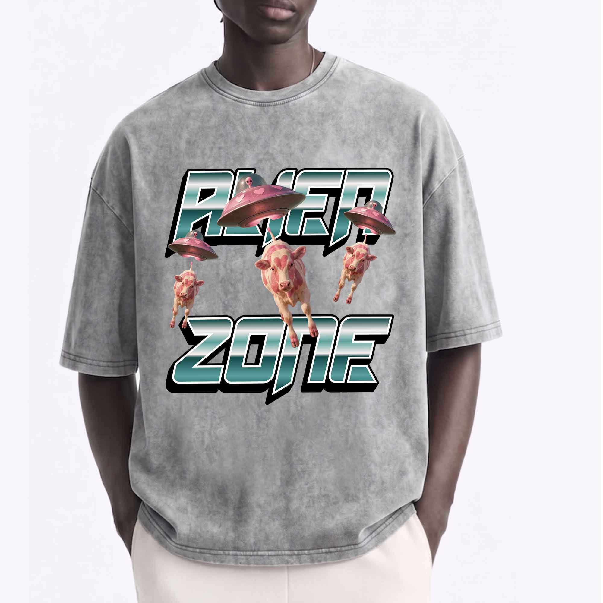 Funny Alien UFO Abduction "Alien Zone" Cows  T-Shirt