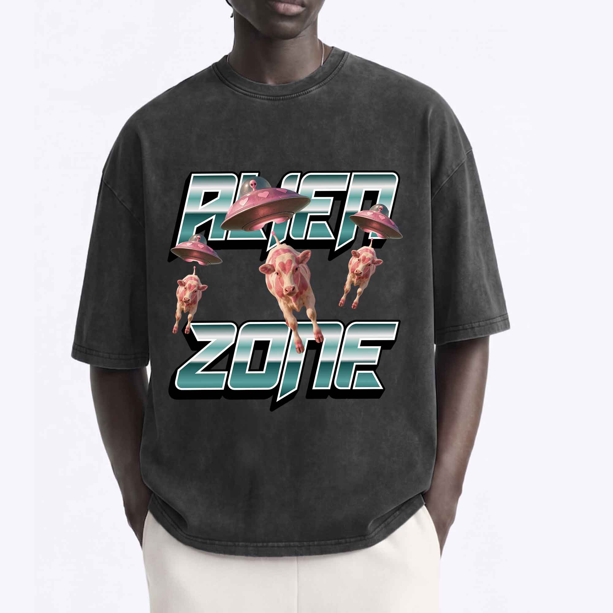 Funny Alien UFO Abduction "Alien Zone" Cows  T-Shirt