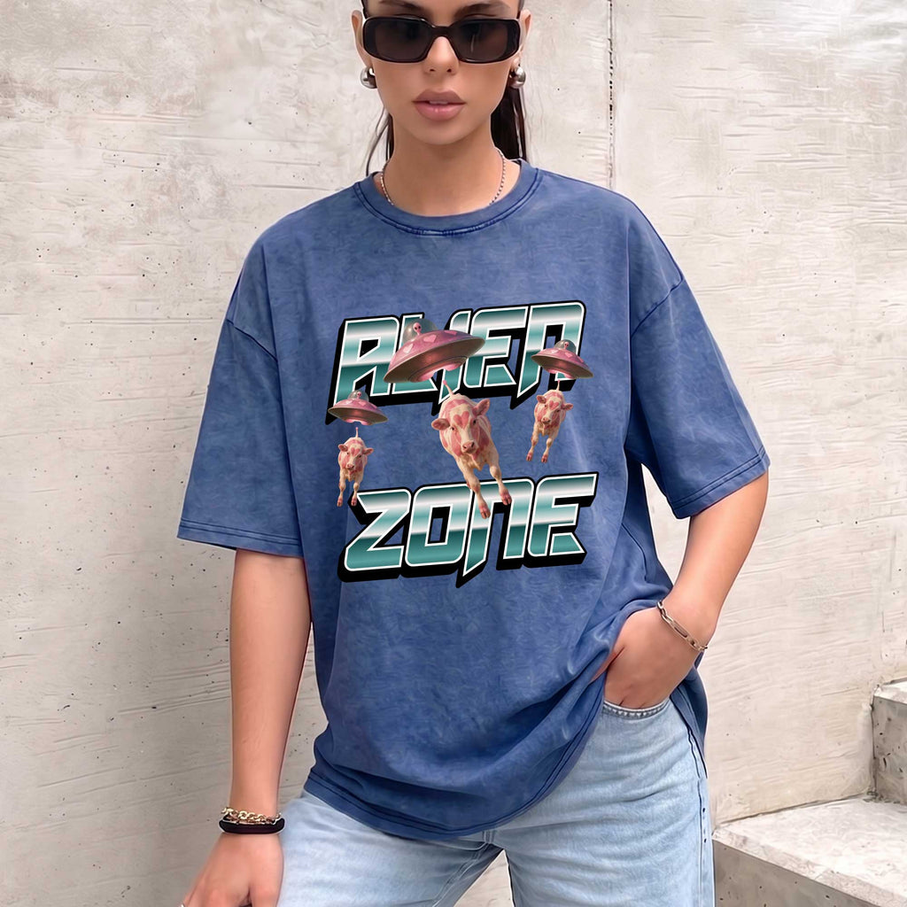 Funny Alien UFO Abduction "Alien Zone" Cows Graphic T-Shirt