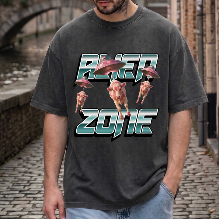 Funny Alien UFO Abduction "Alien Zone" Cows  T-Shirt