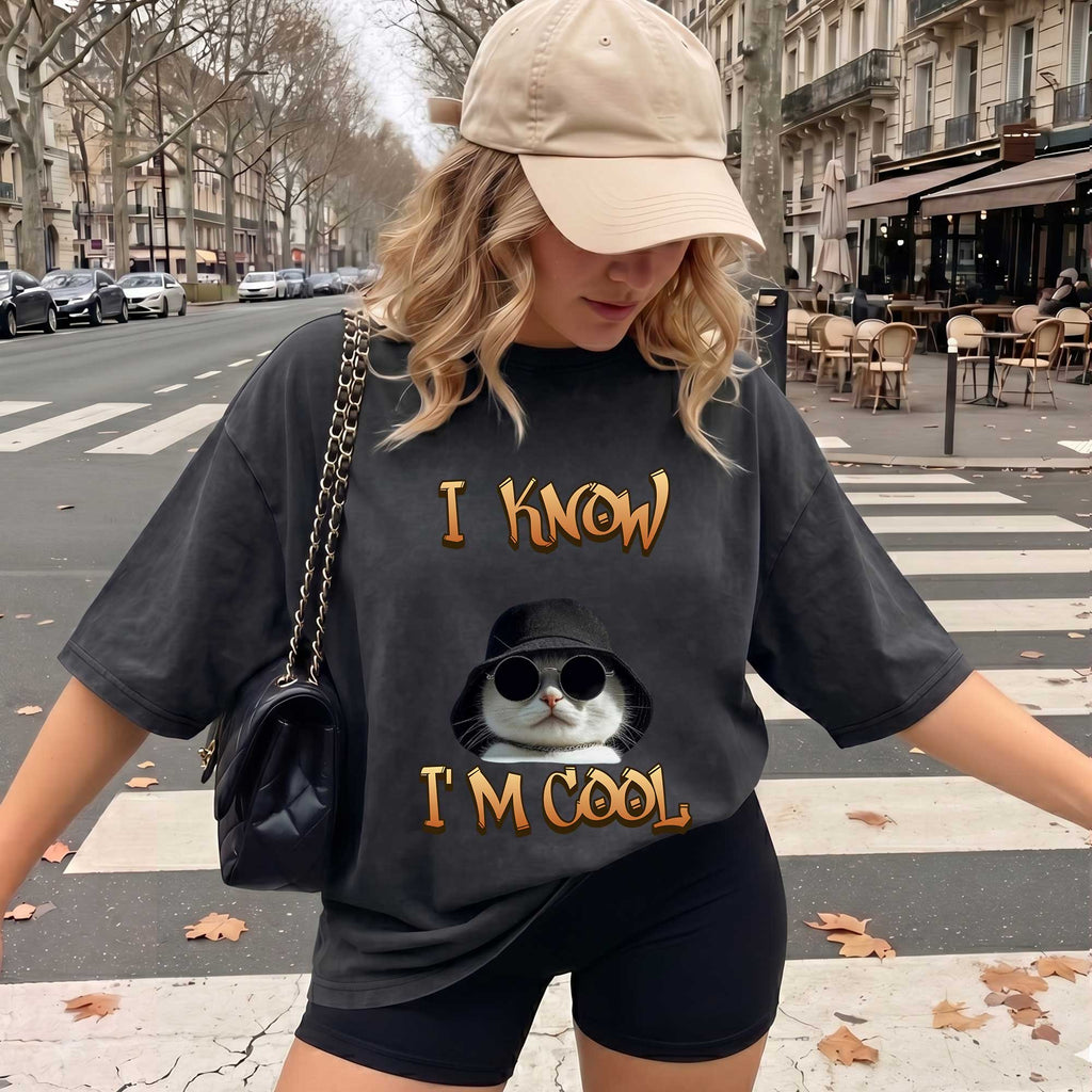 Funny Cat "I Know I'M COOL" Graphic T-Shirt