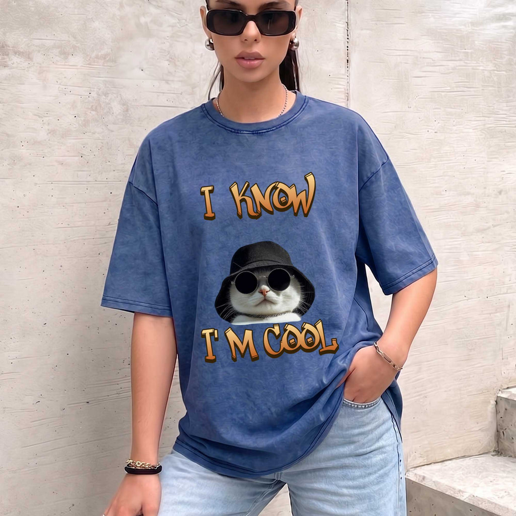 Funny Cat "I Know I'M COOL" Graphic T-Shirt