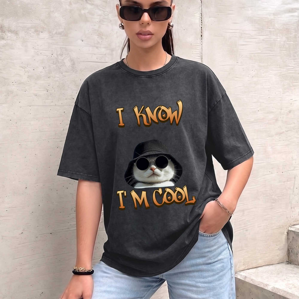 Funny Cat "I Know I'M COOL" Graphic T-Shirt