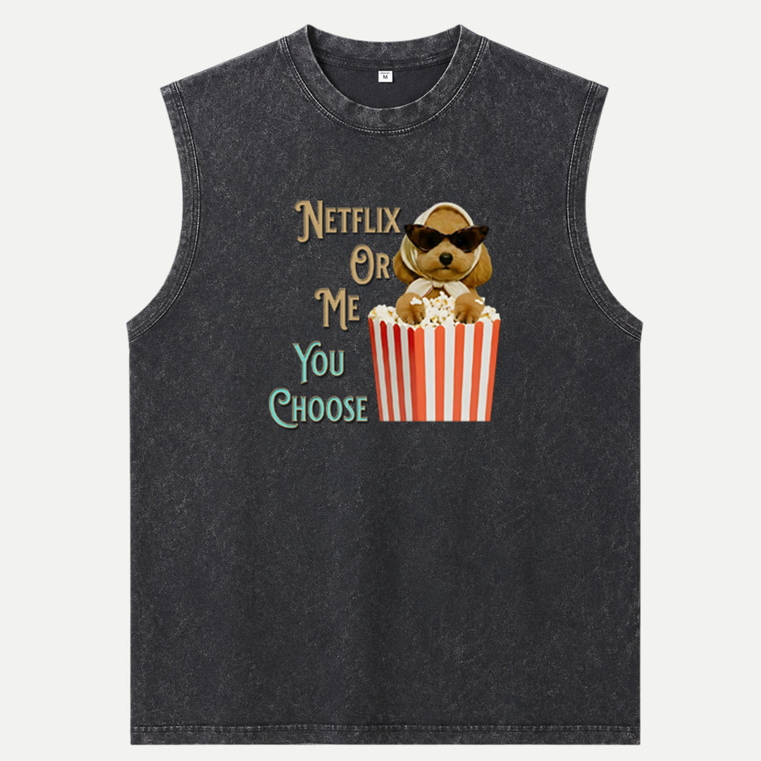 Funny Dog "Netflix Or Me" Graphic Vintage T-shirt