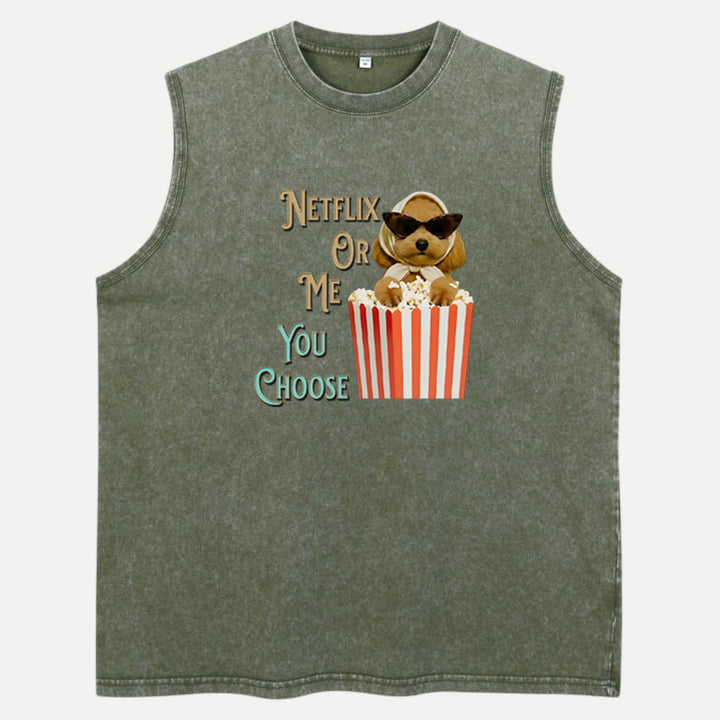 Funny Dog "Netflix Or Me" Graphic Vintage T-shirt