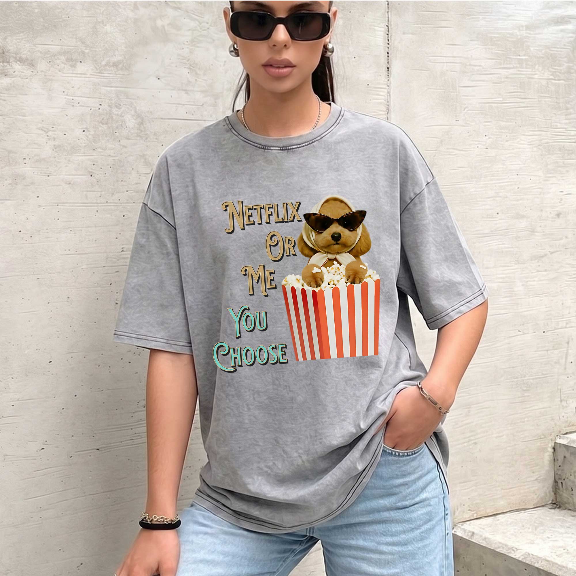 Funny Dog "Netflix Or Me" Graphic T-shirt