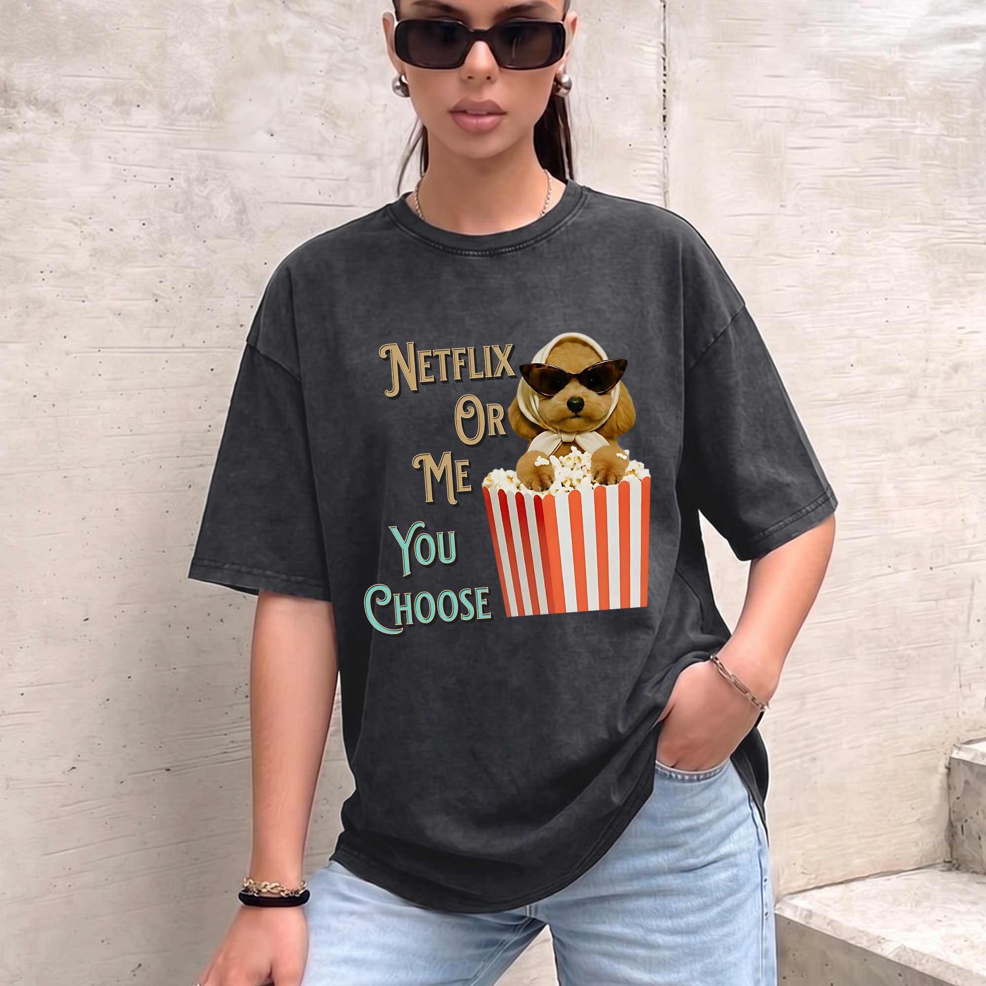 Funny Dog "Netflix Or Me" Graphic T-shirt