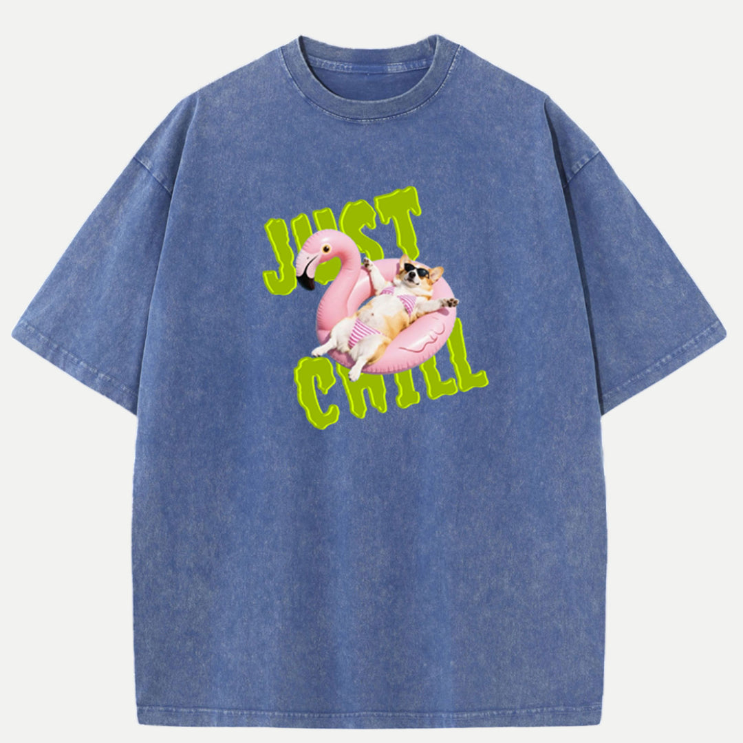Just Chill Flamingo Dog vintage T-Shirt