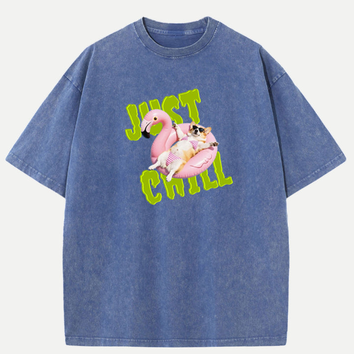 Just Chill Flamingo Dog vintage T-Shirt