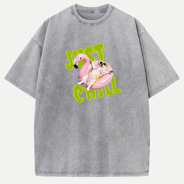 Just Chill Flamingo Dog vintage T-Shirt