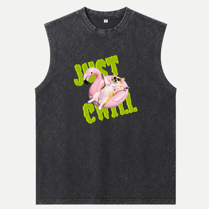 Just Chill Flamingo Dog vintage T-Shirt
