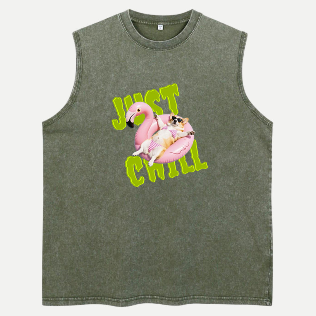 Just Chill Flamingo Dog vintage T-Shirt