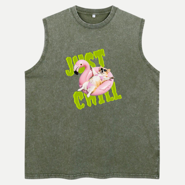 Just Chill Flamingo Dog vintage T-Shirt