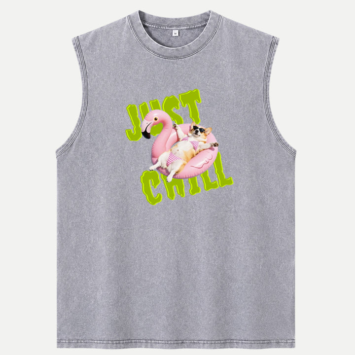 Just Chill Flamingo Dog vintage T-Shirt