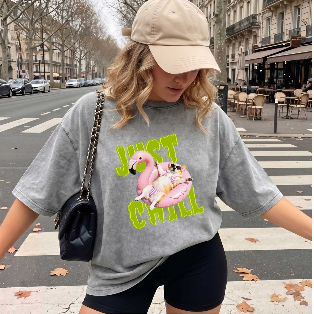 Funny Corgi "Just Chill" Flamingo Pool Float T-Shirt