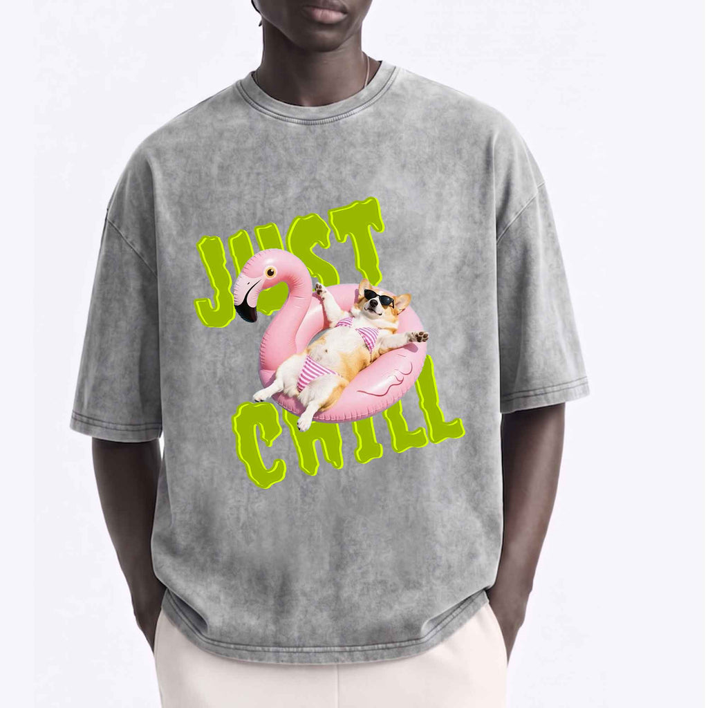 Funny Corgi "Just Chill" Flamingo Pool Float T-Shirt
