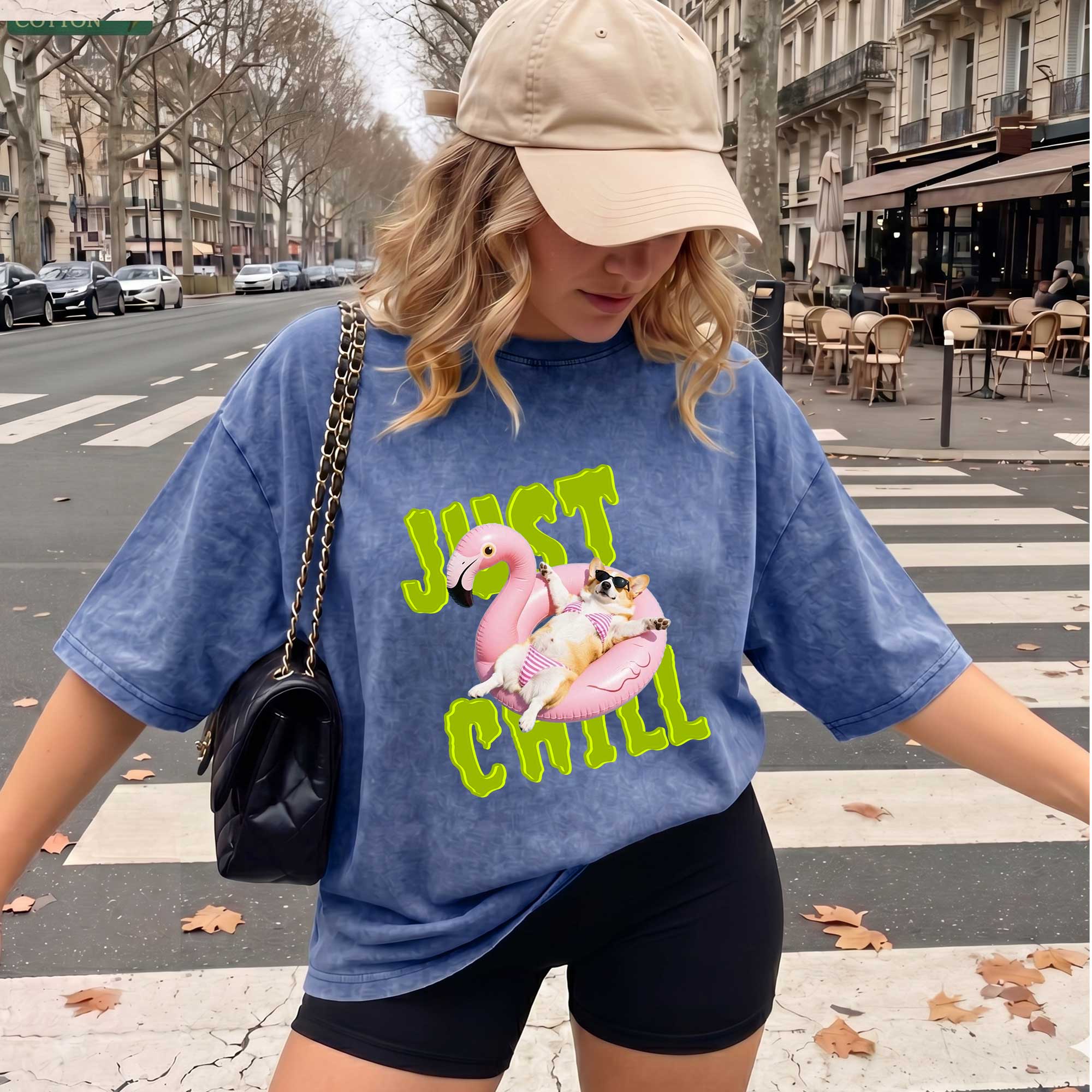 Funny Corgi "Just Chill" Flamingo Pool Float T-Shirt