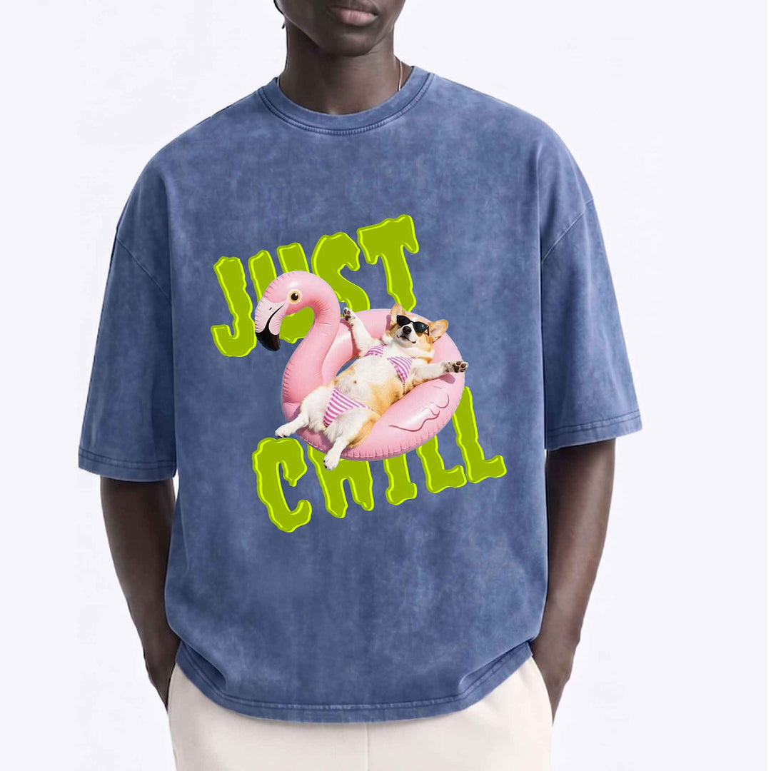 Funny Corgi "Just Chill" Flamingo Pool Float T-Shirt