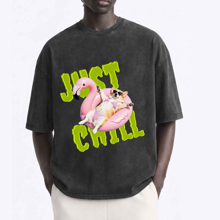 Funny Corgi "Just Chill" Flamingo Pool Float T-Shirt