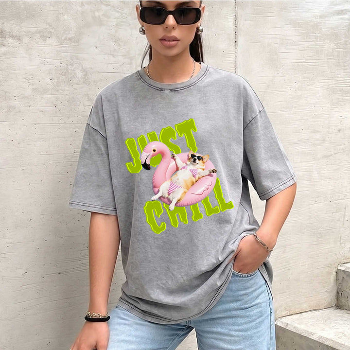 Funny Corgi "Just Chill" Flamingo Pool Float T-Shirt
