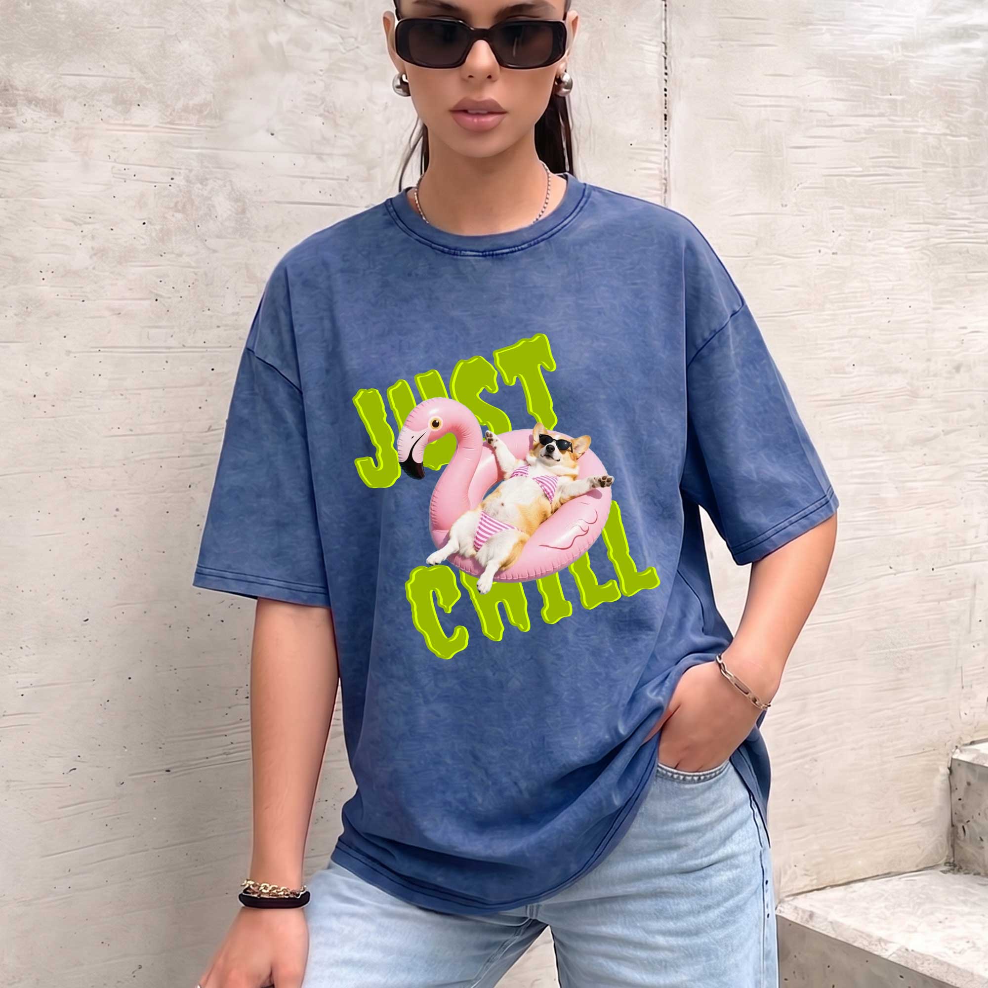 Funny Corgi "Just Chill" Flamingo Pool Float T-Shirt
