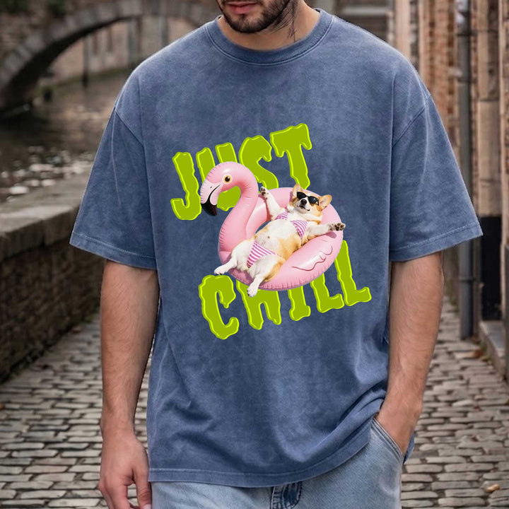 Funny Corgi "Just Chill" Flamingo Pool Float T-Shirt